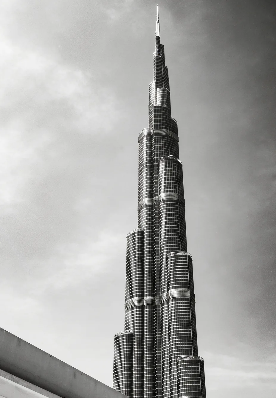 The Burj Khalifa, black-and-white photograph