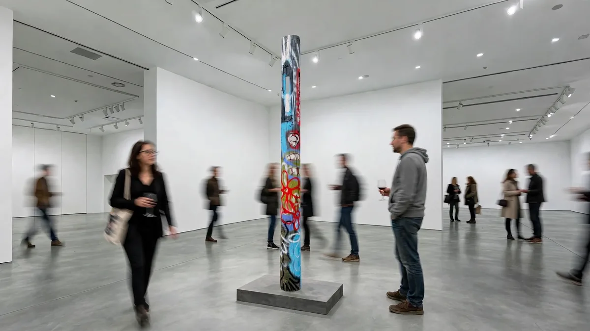 Totem (visage) in a gallery, during an opening